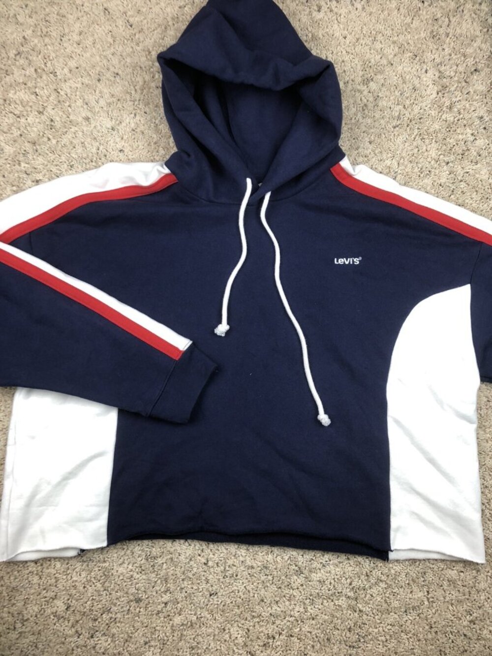 Levi's Women's Red White Blue Hoodie Size 2X Hooded Pullover Sweatshirt w Logo